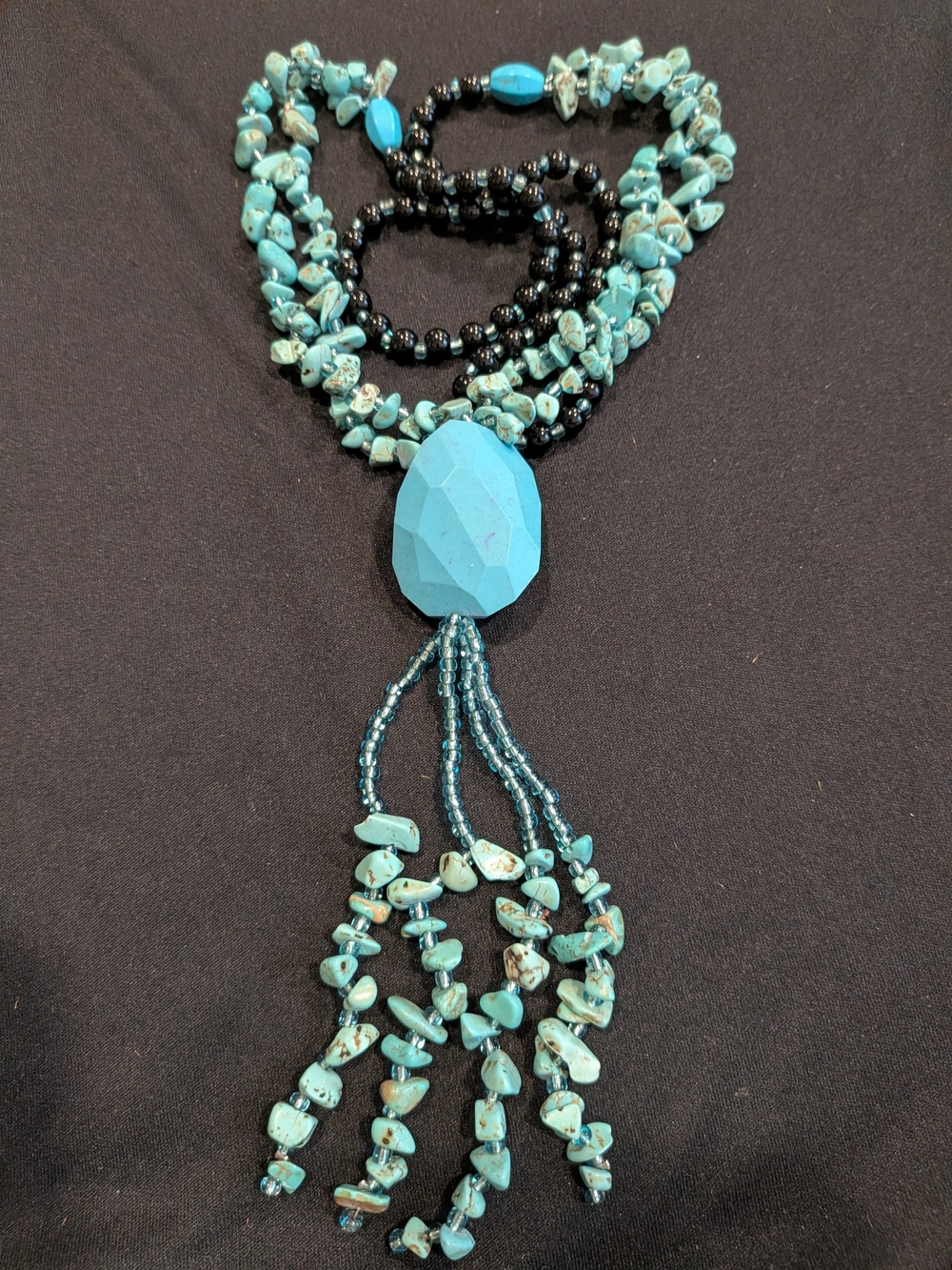 Handmade Turquoise Chip & Tassel Necklace 20" - Women Jewelry